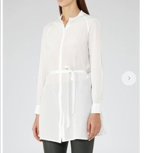 Reiss Longline Shirt in 100% Silk, Size 2